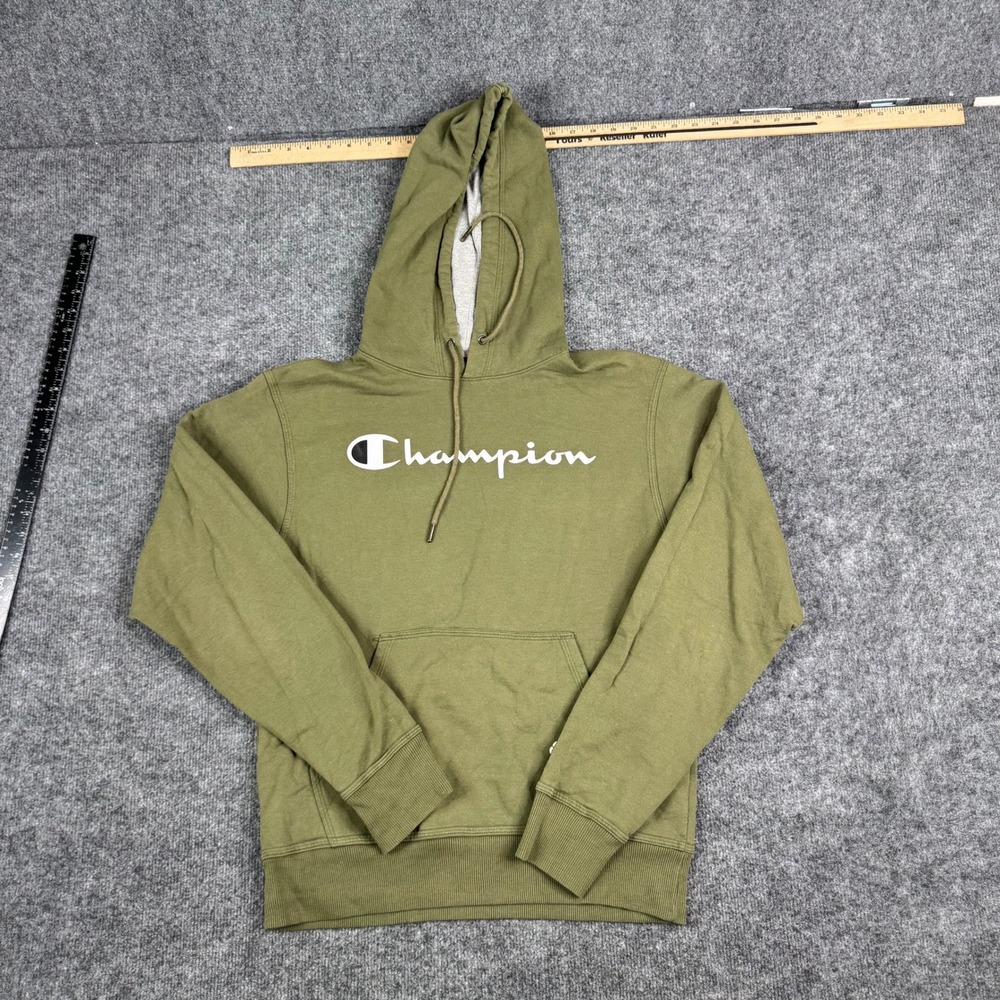 Champion Hoodie Mens Size S Olive Green Logo Pullover Athletic Sweatshirt